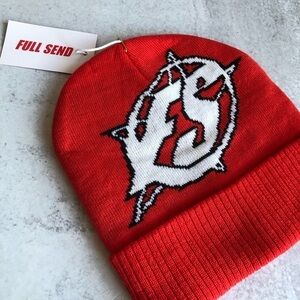 Full Send Mens Beanie Star Logo Knit Red White One Size